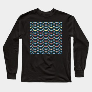 Dark blue, light yellow and bricks red retro geometrical semicircles pattern Long Sleeve T-Shirt